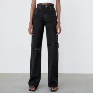 NWT Zara RIPPED WIDE LEG JEANS - 4